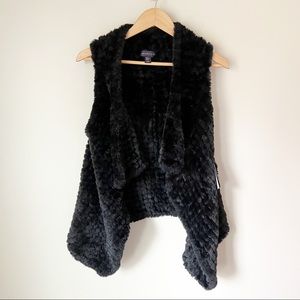 Amaryllis Faux Fur Open Front Waterfall Teddy Vest Black XS NWT